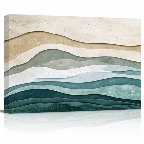 Abstract Wave Effect Canvas Print Wall Art Watercolor Blue Stripes Pictures Painting Morden Artwork for Living Room Bedroom, Ready to Hang - 12"x16"
