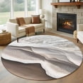 thumbnail image 1 of Abstract Wave Effect Round Living Room Rugs 6 ft, Gary Brown Gradient Beach Washable Area Rug with Non-Slip Sturdy Edge Binding Round Carpet for Kitchen Office Bedroom, 1 of 9