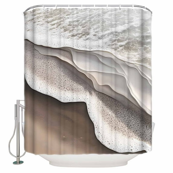 Abstract Wave Effect Shower Curtain, 72" x 72", Gary Brown Gradient Beach Waterproof Bathroom Curtain Washable Shower Curtain Set with 12 Hooks