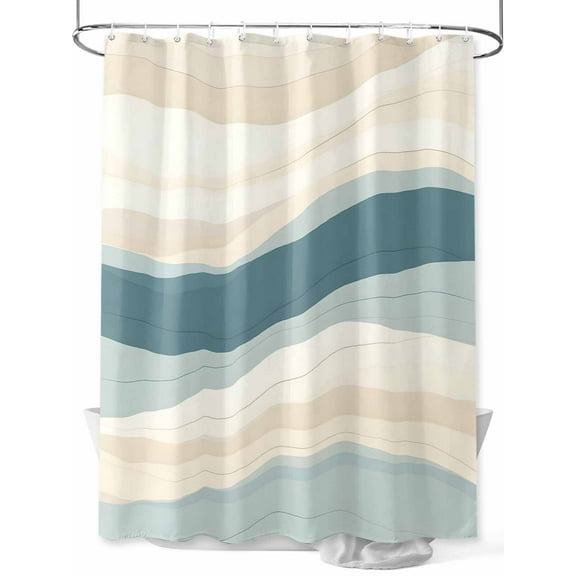 Abstract Wave Effect Shower Curtain, Watercolor Blue Stripe Waterproof Shower Curtain Set with 12 Hooks Lightweight Washable Fabric Shower Curtains for Bathroom 72x72 Inches