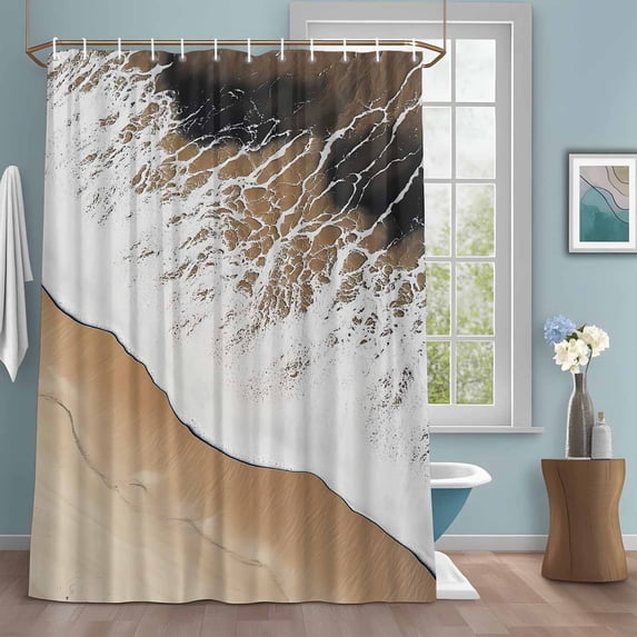 Abstract Wave Effect Shower Curtains for Bathroom, Brown Gradient Beach Washable Fabric Shower Curtain with Hooks Waterproof Bathroom Decor Sets, 72 x 78 Inches