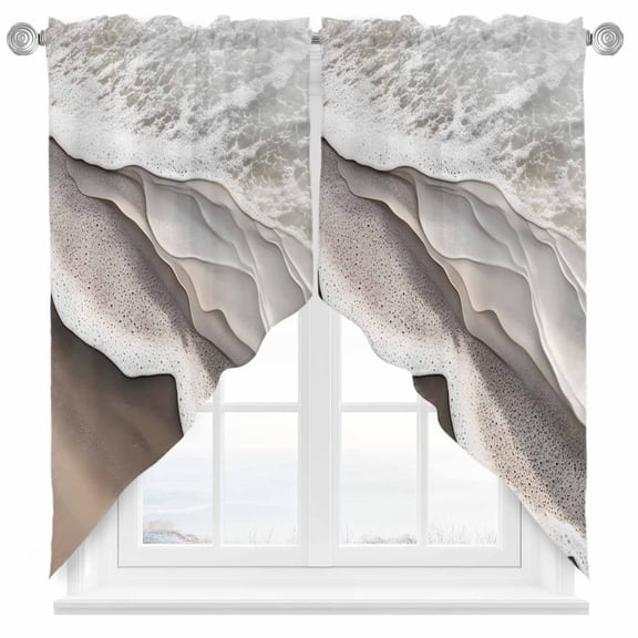 Abstract Wave Effect Swag Valances for Windows 2 Pack Gary Brown Gradient Beach Swag Kitchen Curtains 36 Inches Long Rod Pocket Short Window Treatment for Kitchen Bathroom 28"x36"