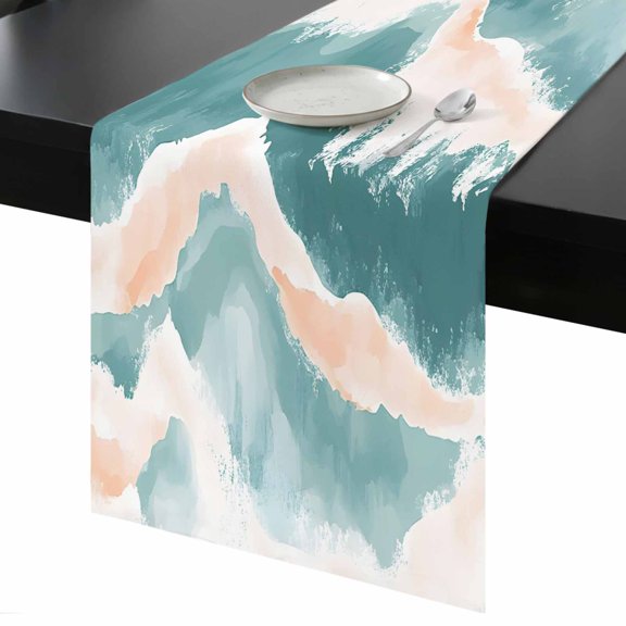 Abstract Wave Effect Table Runner 13x36 Inch Watercolor Blue Modern Art Table Runner Non-Slip Dresser Scarves for Holiday Decorations, Party, Dinner and Gatherings, 1 Pack