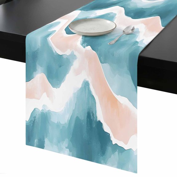 Abstract Wave Effect Table Runner 13x48 Inch Blue Watercolor Modern Art Table Runner Non-Slip Dresser Scarves for Holiday Decorations, Party, Dinner and Gatherings, 1 Pack