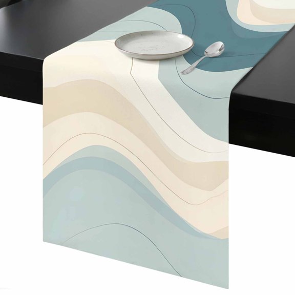 Abstract Wave Effect Table Runner 13x48 Inch Watercolor Blue Stripe Table Runner Non-Slip Dresser Scarves for Holiday Decorations, Party, Dinner and Gatherings, 1 Pack