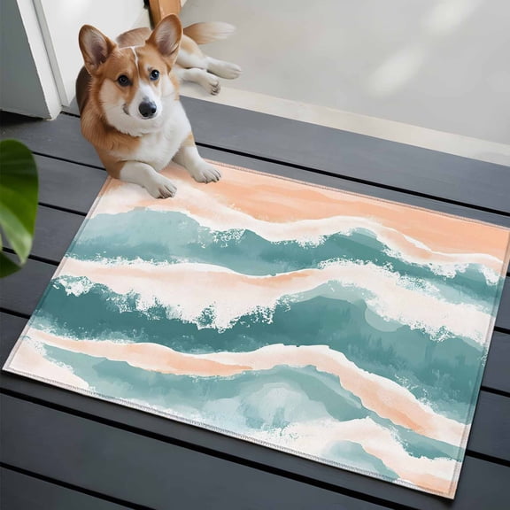 Abstract Wave Effect Washable Area Rug 2x3 Watercolor Blue Modern Art Low-Profile Area Rugs with Non Slip Backing Indoor Floor Carpet for Entrance Living Room Bedroom Home Office