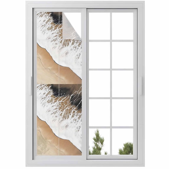 Window Wave Panel Abstract Wave Effect Window Privacy Film, Brown Gradient Beach Frosted ...