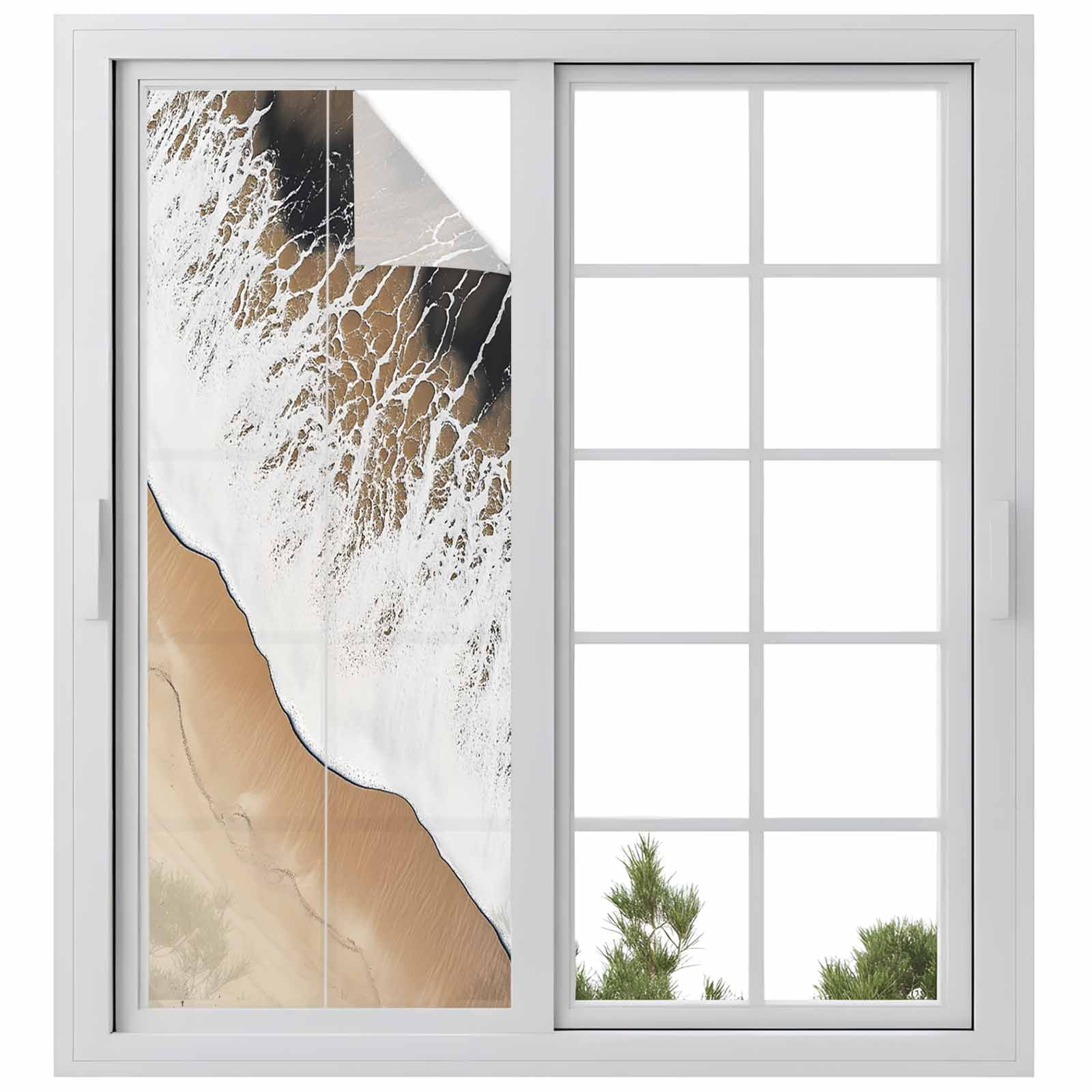 Abstract Wave Effect Window Privacy Film, Brown Gradient Beach Frosted Glass Window Clings Static Cling UV Heat Blocking Reusable Door Sticker for Bathroom 23.6 x 59 Inch