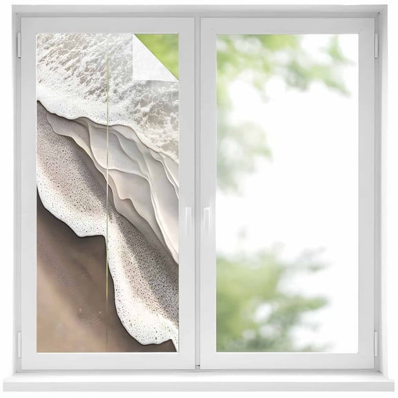 Abstract Wave Effect Window Privacy Film Gary Brown Gradient Beach Decorative Glass Window Film UV Blocking Static Cling Non-Adhesive Sticker Covering for Home Door 19.6 x 39.3 inches