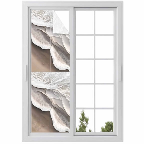 Abstract Wave Effect Window Privacy Film Gary Brown Gradient Beach Decorative Glass Window Film UV Blocking Static Cling Non-Adhesive Sticker Covering for Home Door 17.7 x 78.7 inches
