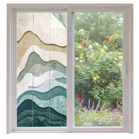 Abstract Wave Effect Window Privacy Film Watercolor Blue Stripes Decorative Glass Window Film UV Blocking Static Cling Non-Adhesive Sticker Covering for Home Door 35.4x78.7 inches