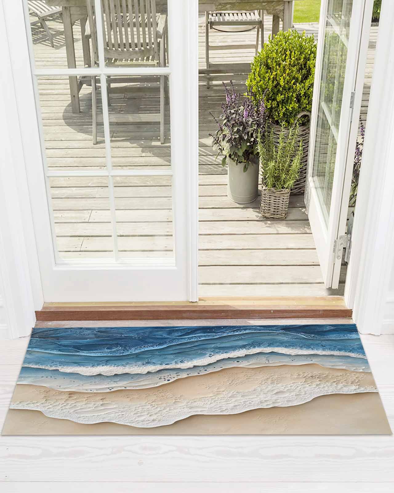 Abstract Wave Front Door Mat Texture Blue Beige Gradient Brach Modern ...