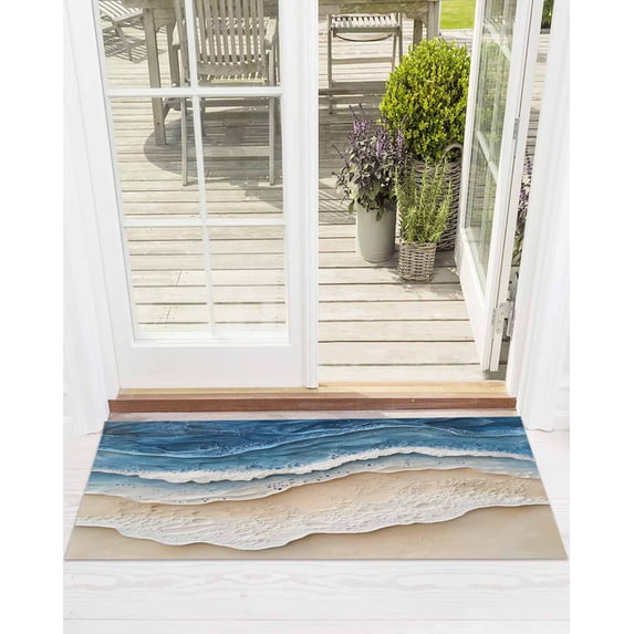 Abstract Wave Front Door Mat Texture Blue Beige Gradient Brach Modern ...
