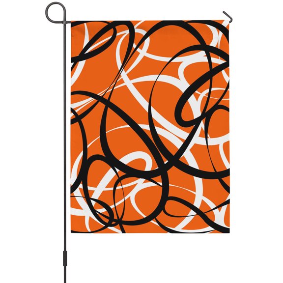 Abstract Wave Line Garden Flags For Outdoor, Black White Orange Geometric Stripe Modern Small Double Side Yard Flags Weather Proof Garden Decor for Lawn Outside Holiday 12 x 18 Inches