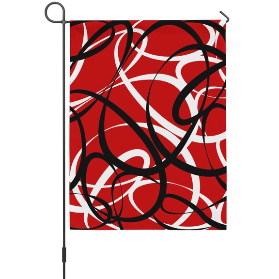 Abstract Wave Line Garden Flags For Outdoor, Black White Red Geometric Stripe Modern Small Double Side Yard Flags Weather Proof Garden Decor for Lawn Outside Holiday 12 x 18 Inches