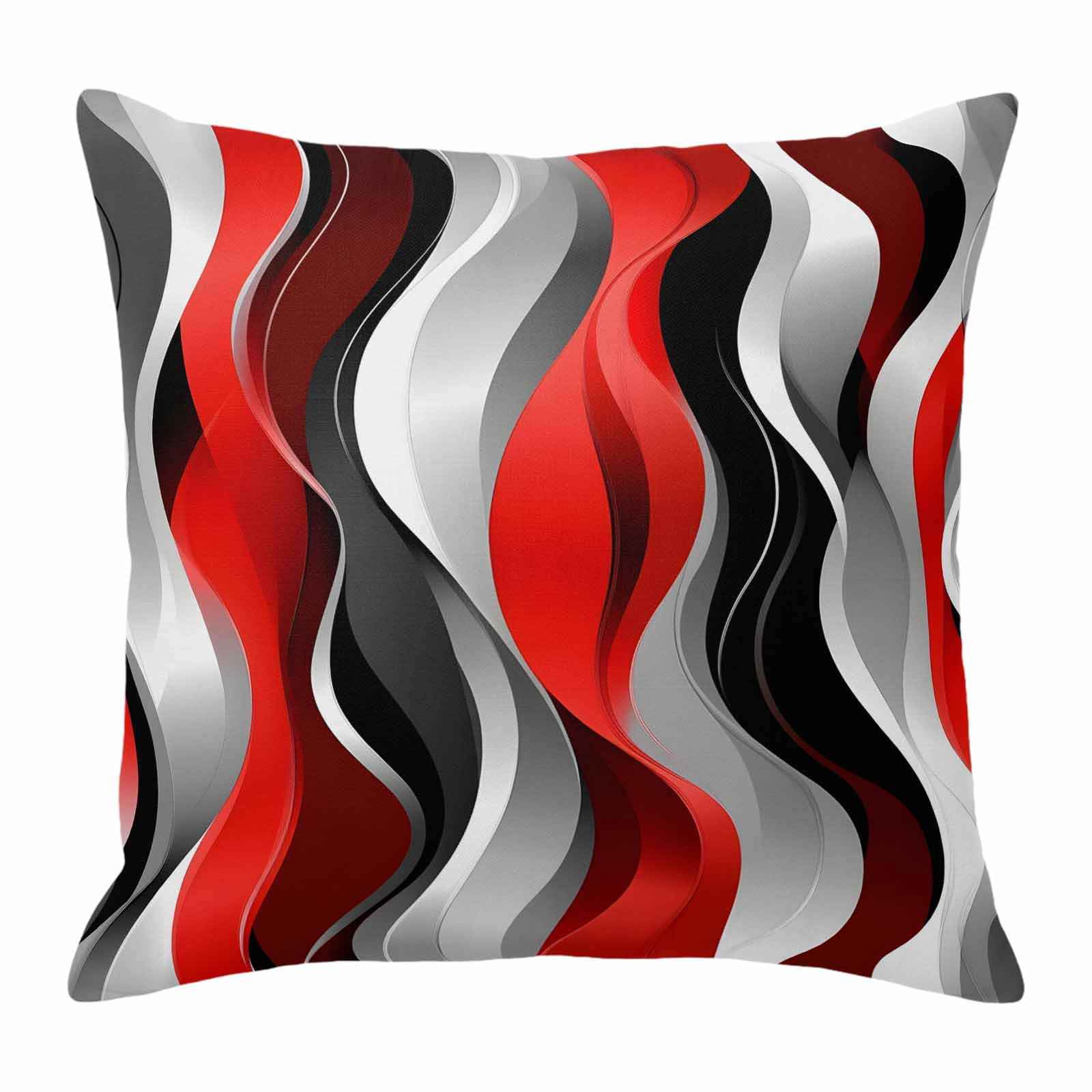 Abstract Wave Line Throw Pillow Cover Gray Red Black Stripe Graffiti ...