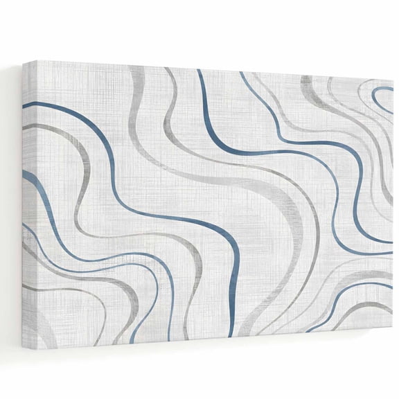 Abstract Wave Lines Canvas Wall Art, Modern Abstract Minimalist Blue Grey Stripe Wall Art Prints Artwork Framed Canvas Ready to Hang Art Pictures for Bathroom Nightstand, Narrow Hallway 14" x 11"