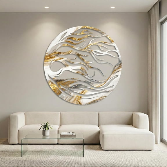 Abstract Wave Metal Wall Art with Round Design, Decorative Wall Decor