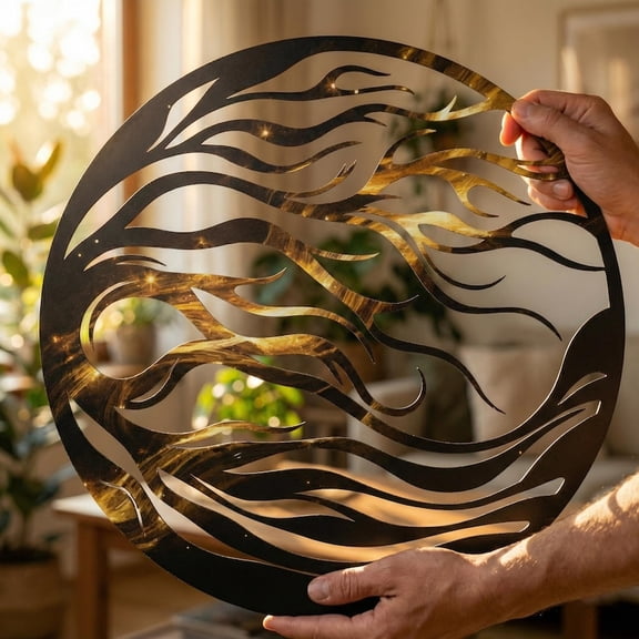 Abstract Wave Metal Wall Art with Round Design, Decorative Wall Decor