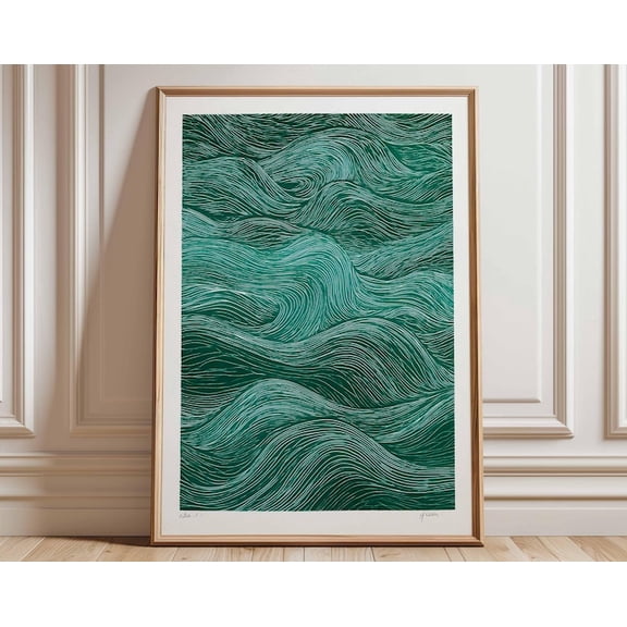 Abstract Wave Modern Line Art Sea Pattern Wall Art Print, Unframed Paper Poster 11x14in