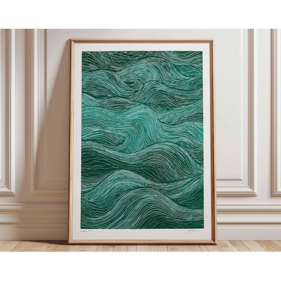 Abstract Wave Modern Line Art Sea Pattern Wall Art Print, Unframed Paper Poster 24x36in