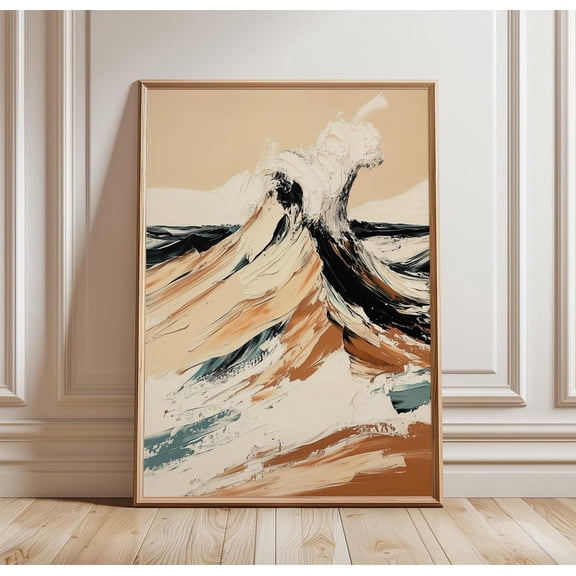 Abstract Wave Ocean Wall Art Modern Seascape Coastal Decor Style, Stretched Canvas