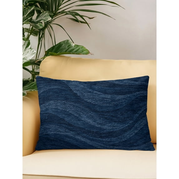 Abstract Wave Outdoor Throw Pillows with Inserts, Modern Dark Blue ...