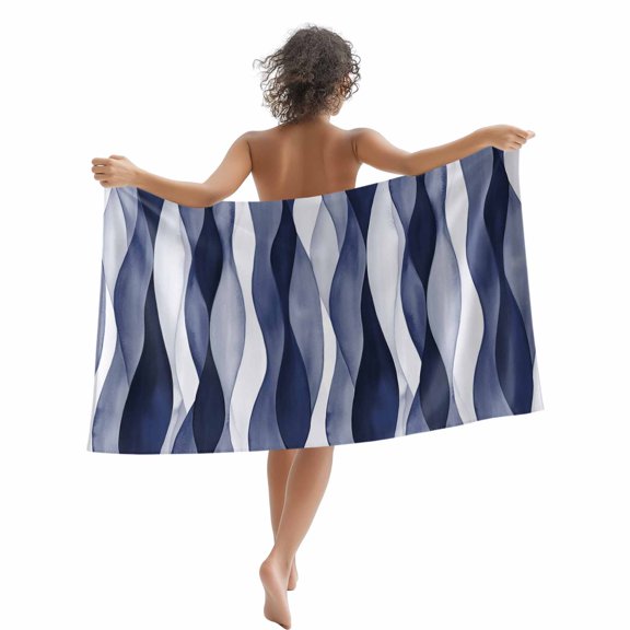 Abstract Wave Pattern Texture Beach Towels Blanket Soft&Absorbent Quick Dry Microfiber Navy Blue Pool Towels for Swimming ,Yoga, Sports, Gym, Camping,Large 35X70in,
