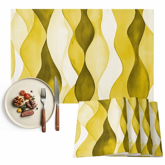 Abstract Wave Pattern Texture Placemat of 1 PC, Yellow Table Mats Washable Heat-Resistant Non-Slip Place Mats for Kitchen Dinner Table Indoor Outdoor Decor,13x19 Inch