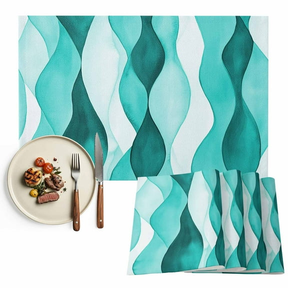 Abstract Wave Pattern Texture Placemats Set of 2, Turquoise Teal Table Mats Washable Heat-Resistant Non-Slip Place Mats for Kitchen Dinner Table Indoor Outdoor Decor,13x19 Inch