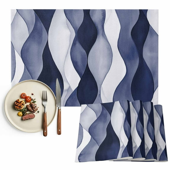 Abstract Wave Pattern Texture Placemats Set of 6, Navy Blue Table Mats Washable Heat-Resistant Non-Slip Place Mats for Kitchen Dinner Table Indoor Outdoor Decor,13x19 Inch