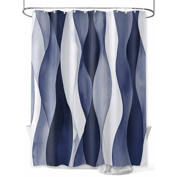 Abstract Wave Pattern Texture Shower Curtain, Navy Blue Bathroom Decor Curtains Set with Hooks, Waterproof Fabric Home Accessories， 60 X 72 Inch Long