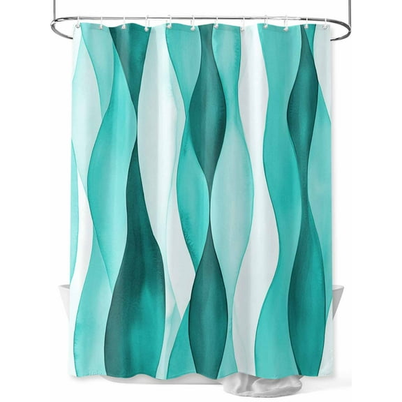 Abstract Wave Pattern Texture Shower Curtain, Turquoise Teal Bathroom Decor Curtains Set with Hooks, Waterproof Fabric Home Accessories， 72 X 72 Inch Long