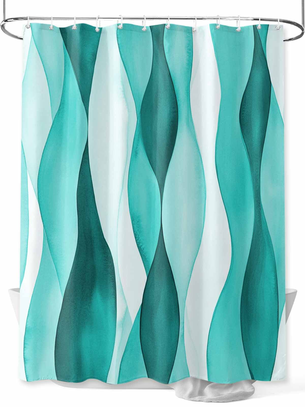View of Abstract Wave Pattern Texture Shower Curtain, Turquoise Teal Bathroom ...