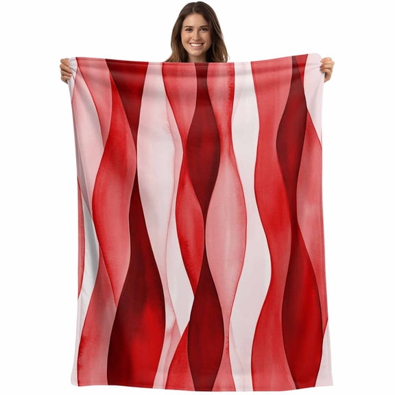 Abstract Wave Pattern Texture Throw Blankets, Red Soft Fleece Blanket Decorative for Home Sofa Couch Chair Living Bedroom, 30x40 Inches,