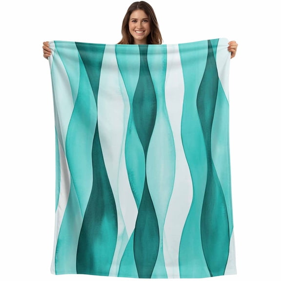 Abstract Wave Pattern Texture Throw Blankets, Turquoise Teal Soft Fleece Blanket Decorative for Home Sofa Couch Chair Living Bedroom, 60x80 inches,