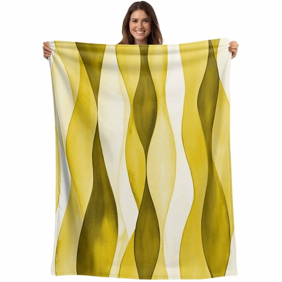 Abstract Wave Pattern Texture Throw Blankets, Yellow Soft Fleece Blanket Decorative for Home Sofa Couch Chair Living Bedroom, 30x40 Inches,