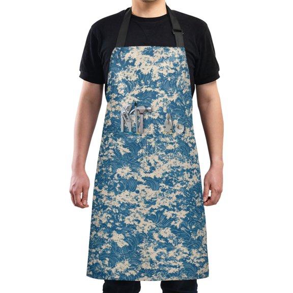 Abstract Wave Print Chef Kitchen Apron with Pockets for Women Waterproof Aprons for Cooking Baking