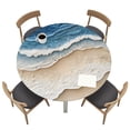 Abstract Wave Round Fitted Tablecloth Texture Blue Beige Gradient Brach ...