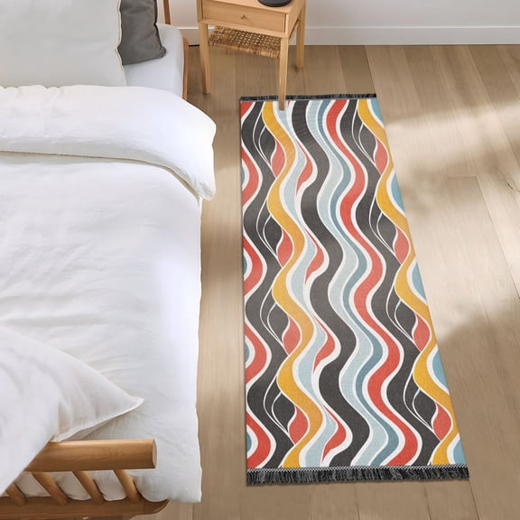 Abstract Wave Runner Area Rug 2x6 Soft Non-Slip Washable Bedside Carpet for Hallway Bedroom Living Room Home Decor