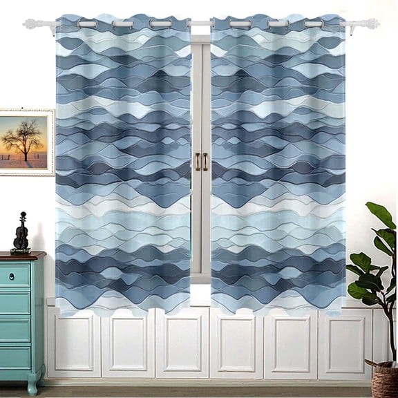 Abstract Wave Shapes Pattern 63x55in Window Curtain Panels 63x55in 2-Piece Heavy Duty 80% Light Blocking