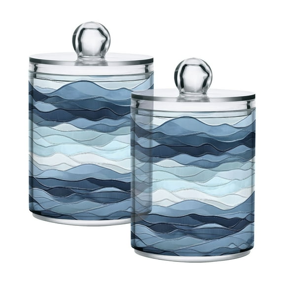 Abstract Wave Shapes Pattern Cotton Swabs Cans Translucent Plastic Canisters Dustproof Lid for Bathroom Storage