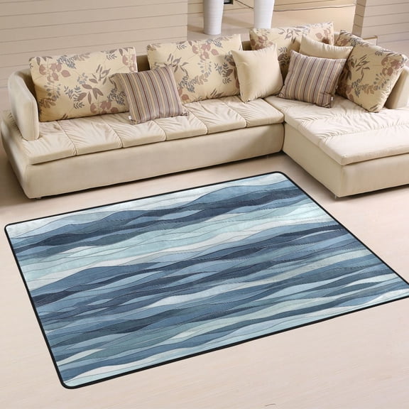 Abstract Wave Shapes Pattern Soft Polyester Area Rug 36''x24'', Non Slip, Memory Foam, Water Absorbent