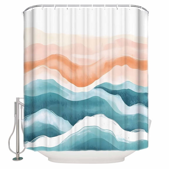 Abstract Wave Shower Curtain, 72" x 72", Watercolor Blue Modern Art Waterproof Bathroom Curtain Washable Shower Curtain Set with 12 Hooks