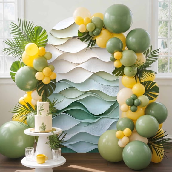 Abstract Wave Texture Arch Backdrop Cover, 5FT, Watercolor Green Decor Spandex Arch Covers Double-Sided Backdrop for Wedding Birthday Party Photo Background Decoration