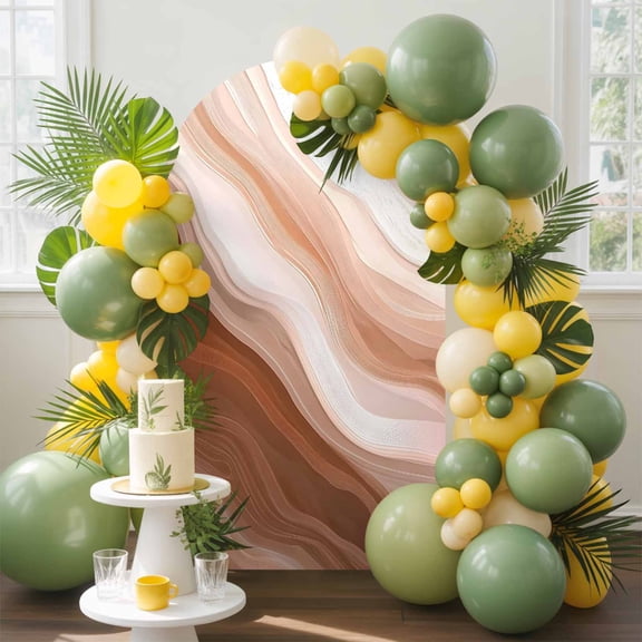 Abstract Wave Texture Arch Backdrop Cover, 7.2FT, Retro Earth Color Gradient Spandex Arch Covers Double-Sided Backdrop for Wedding Birthday Party Photo Background Decoration
