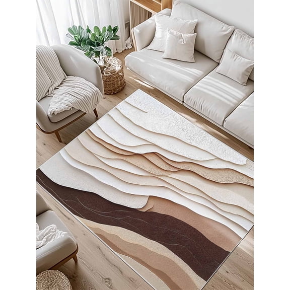 Abstract Wave Texture Area Rug for Bedroom 2.7x5 Ft Vintage Earth Color Gradient Super Soft fuzzy Throw Rug Non-Slip Fluffy Plush Indoor Floor Carpet for Living Room Nursery Home Decor