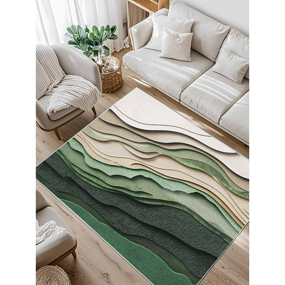 Abstract Wave Texture Area Rug for Bedroom 4x6 Ft Retro Watercolor Bump Super Soft fuzzy Throw Rug Non-Slip Fluffy Plush Indoor Floor Carpet for Living Room Nursery Home Decor