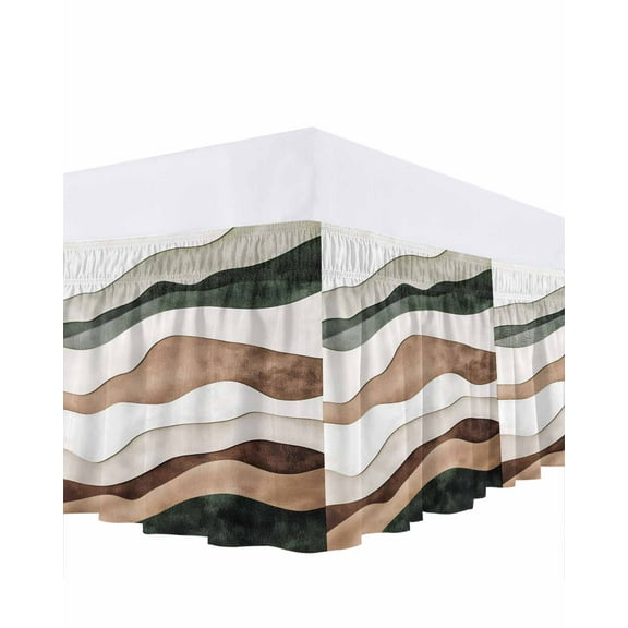 Abstract Wave Texture Bed Skirt Queen Size 16" Drop Vintage Brown Turquoise Bump Ruffled Wrap Around Bed Skirts Adjustable Elastic Bedskirt Dust Ruffle for Queen Size Bed