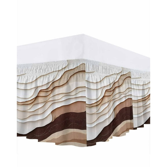 Abstract Wave Texture Bed Skirt Vintage Earth Color Gradient Bed Skirts California King Size 18 Inch Drop, Wrap Around Dust Ruffle Bedskirt with Adjustable Elastic Belt for Queen Size Beds